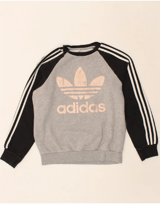 ADIDAS Womens Graphic Sweatshirt Jumper UK 12 Medium Grey Colourblock