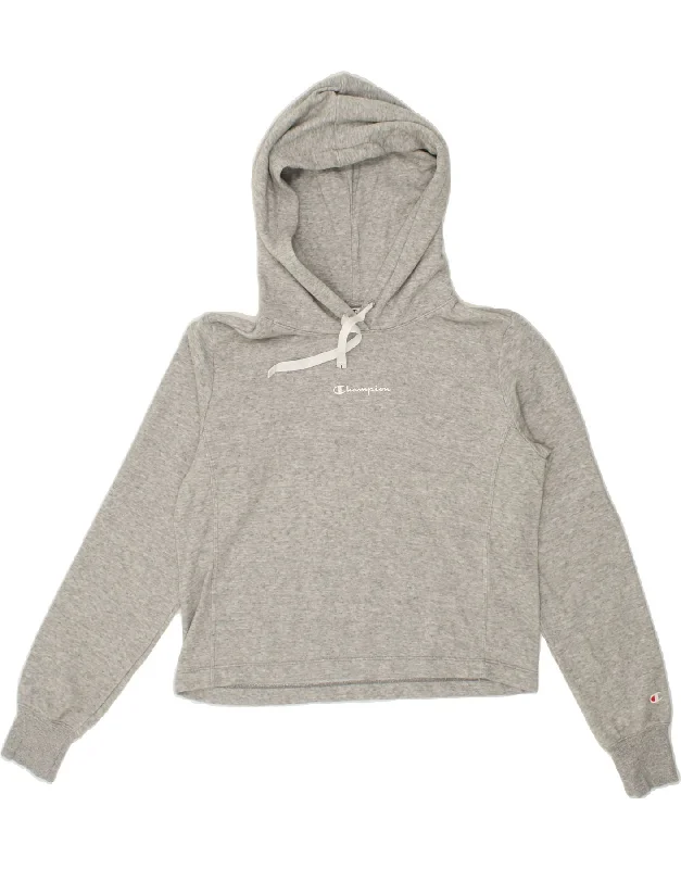 CHAMPION Womens Crop Hoodie Jumper UK 16 Large Grey Cotton