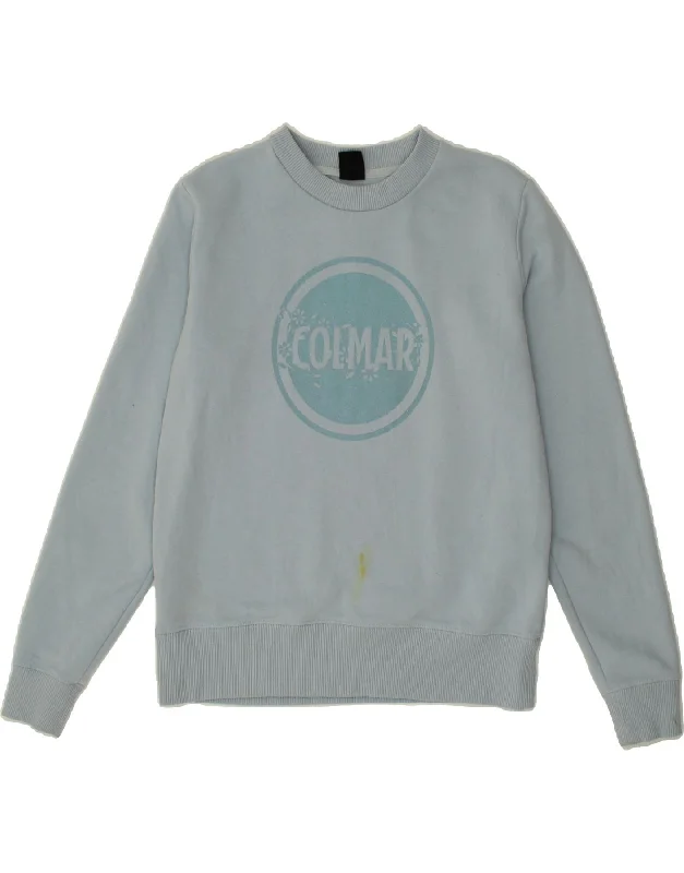 COLMAR Womens Oversized Graphic Sweatshirt Jumper UK 10 Small Blue Cotton