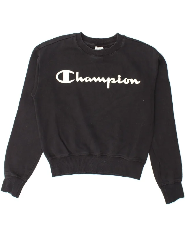 CHAMPION Womens Crop Graphic Sweatshirt Jumper UK 14 Medium Black