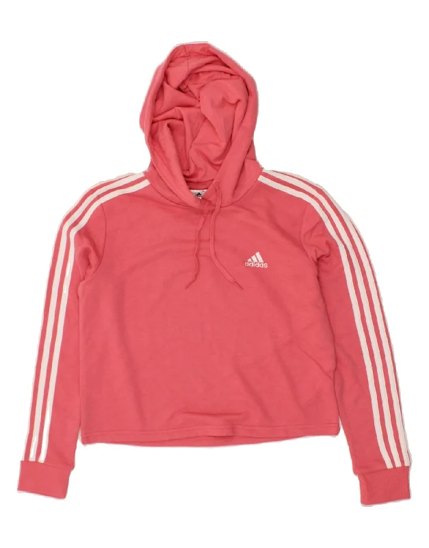 ADIDAS Womens Crop Hoodie Jumper UK 8/10 Small Pink Cotton