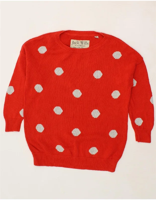 JACK WILLS Womens Boat Neck Jumper Sweater UK 8 Small Red Spotted