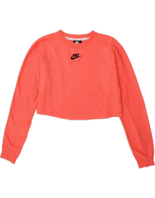 NIKE Womens Oversized Crop Graphic Sweatshirt Jumper UK 6 XS Pink Cotton