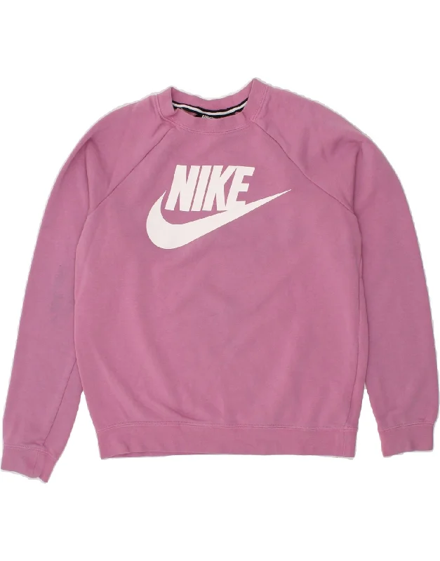 NIKE Womens Oversized Graphic Sweatshirt Jumper UK 10 Small Pink Cotton