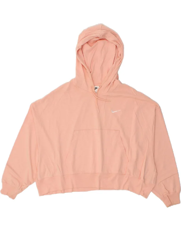 NIKE Womens Crop Oversized Hoodie Jumper UK 16 Large Pink Cotton