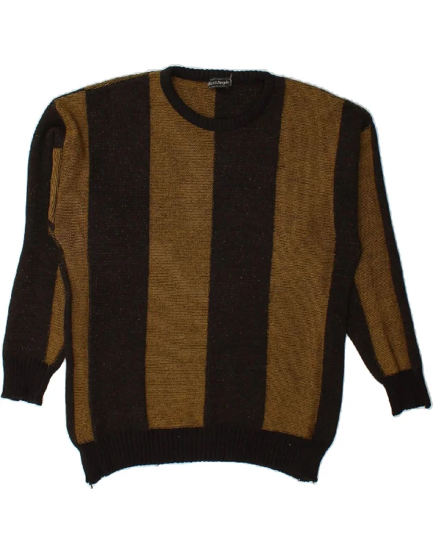 VINTAGE Womens Crew Neck Jumper Sweater UK 18 XL Brown Striped Wool