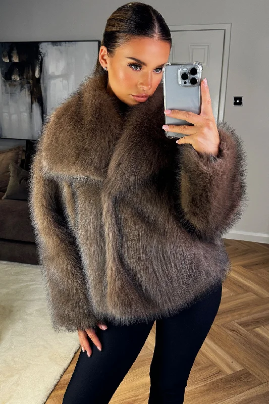 Brown Faux Fur Short Plush Jacket