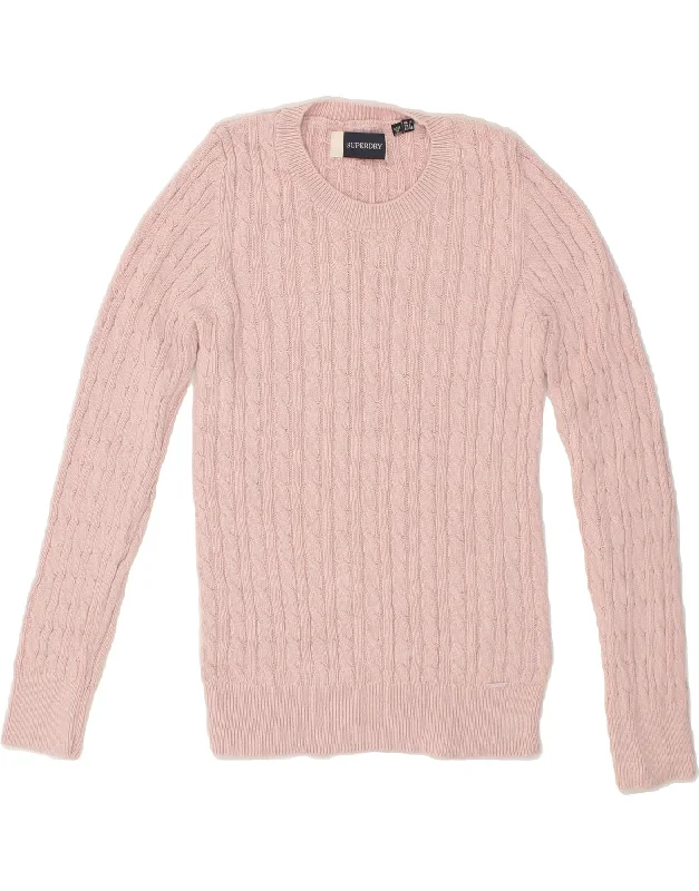 SUPERDRY Womens Crew Neck Jumper Sweater UK 10 Small Pink Cotton