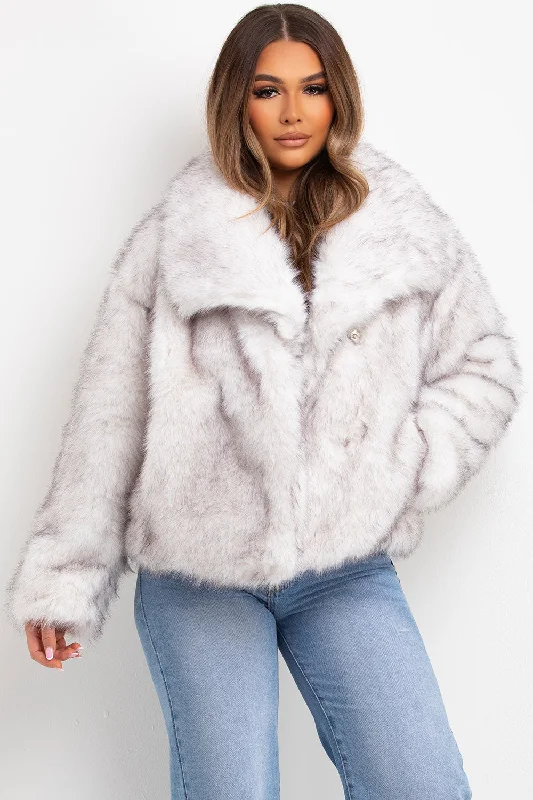 White Faux Fur Jacket With Collar