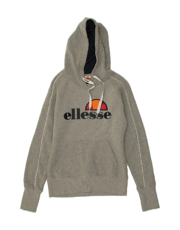 ELLESSE Womens Graphic Hoodie Jumper UK  8 Small Grey Cotton