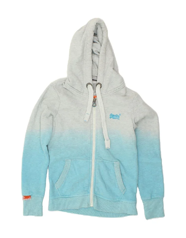 SUPERDRY Womens Zip Hoodie Sweater UK 10 Small Blue Colourblock Cotton