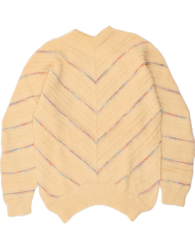 VINTAGE Womens Boat Neck Jumper Sweater UK 10 Small Beige Chevron