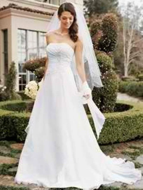 Limited Stock David's Bridal Chiffon A-line Gown with Side Draped Bodice