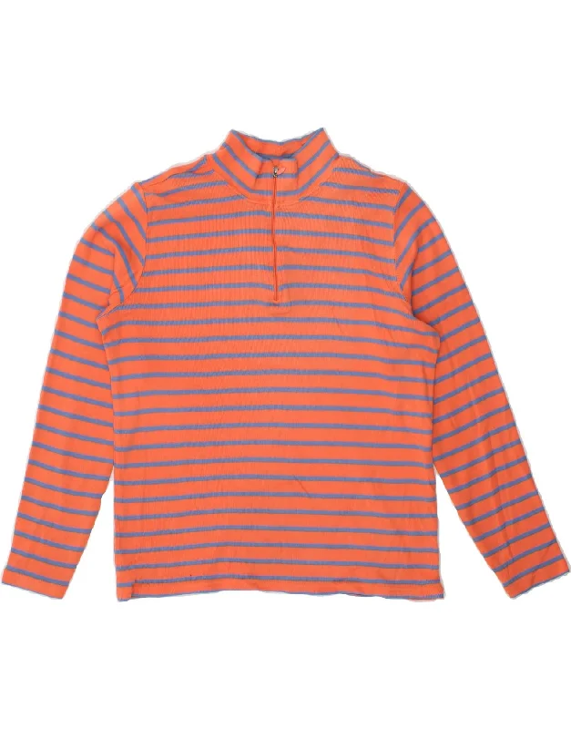 L.L.BEAN Womens Zip Neck Jumper Sweater UK 16 Large Orange Striped Cotton