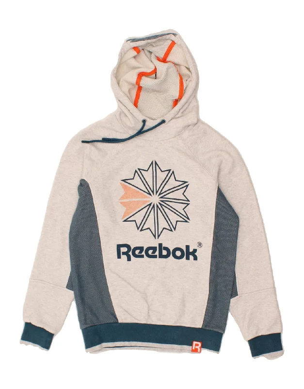 REEBOK Womens Classic Fit Graphic Hoodie Jumper UK 6 XS Grey Colourblock