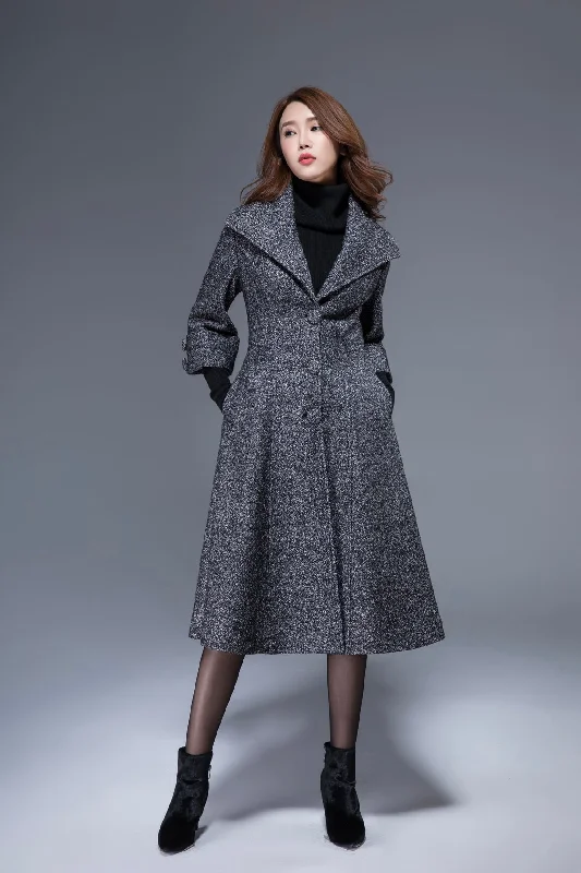 gray midi wool coat womens winter warm coat 1825#