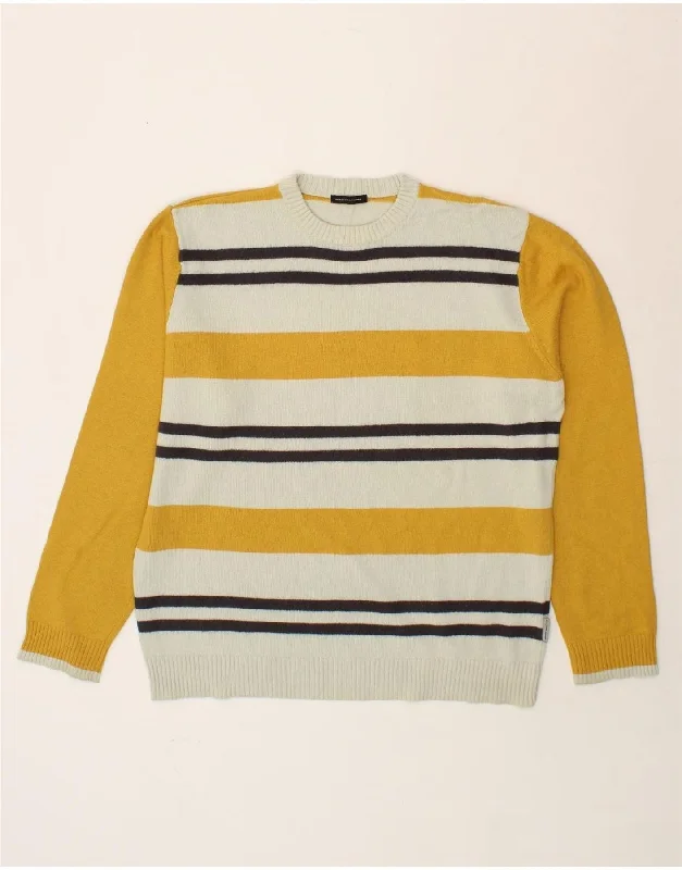 SERGIO TACCHINI Womens Crew Neck Jumper Sweater UK 18 XL Yellow Striped