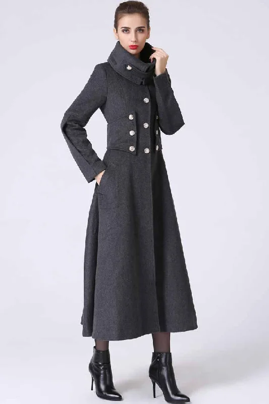 Gray Military swing wool coat for winter 1063#