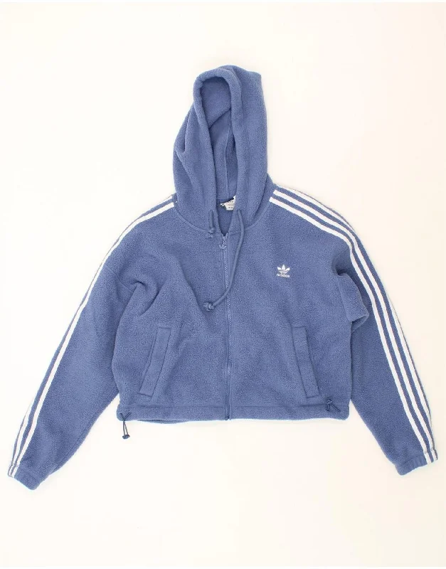 ADIDAS Womens Oversized Crop Fleece Zip Hoodie Sweater UK 12 Medium Blue