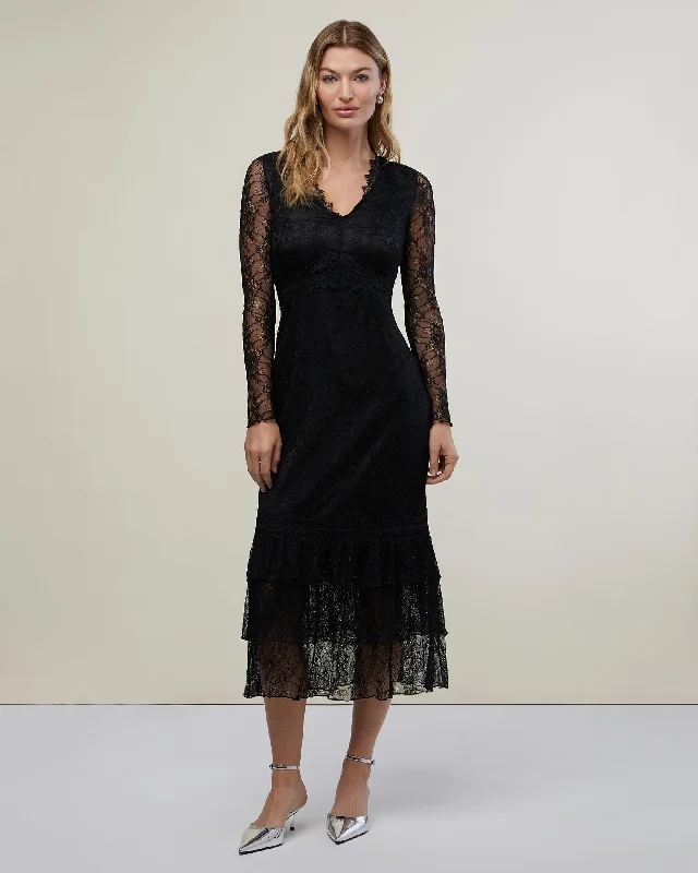 Deep Discounts Lace Tiered Midi Dress