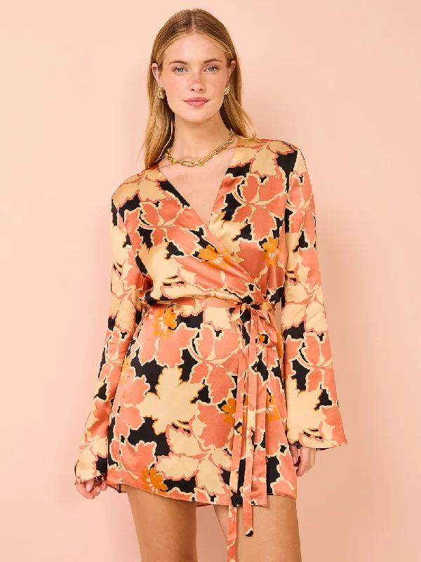 Price Rollback Shona Joy Rosa Silk Wrap Mini Dress in Coral Pink/Multi