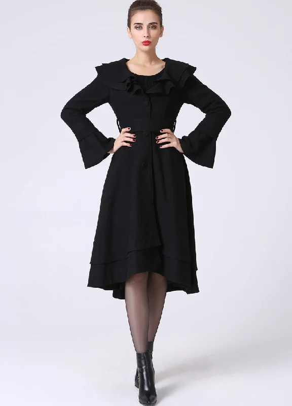 Black Ruffles Dress Coat 1062#