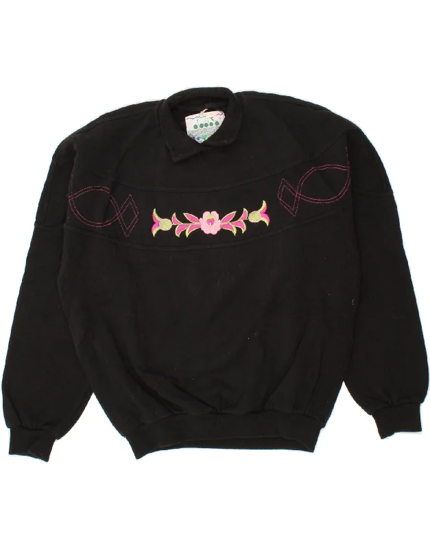 DIADORA Womens Oversized Graphic Sweatshirt Jumper UK 10 Small Black