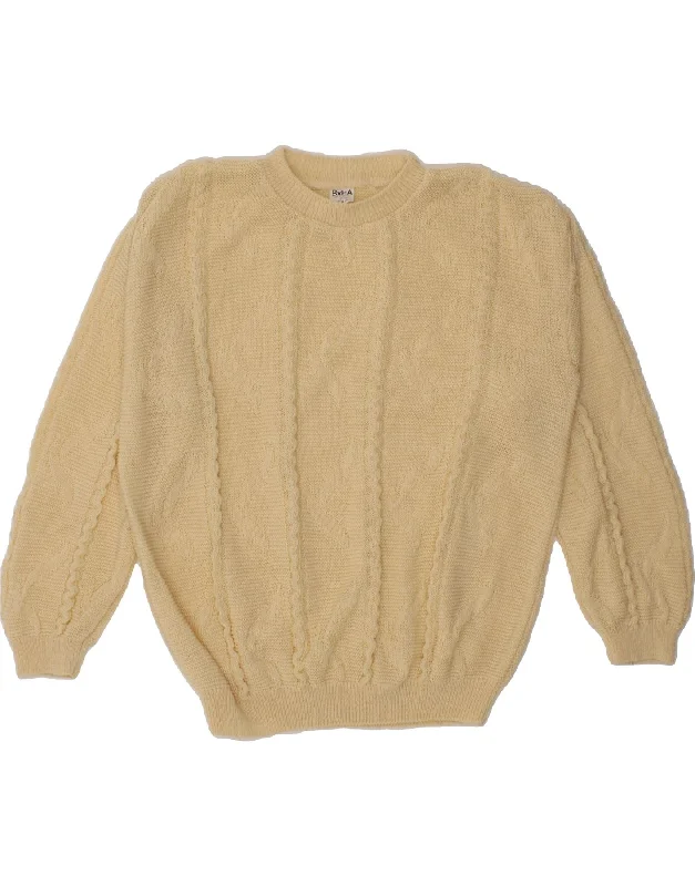 VINTAGE Womens Oversized Crew Neck Jumper Sweater UK 18 XL Beige Cotton