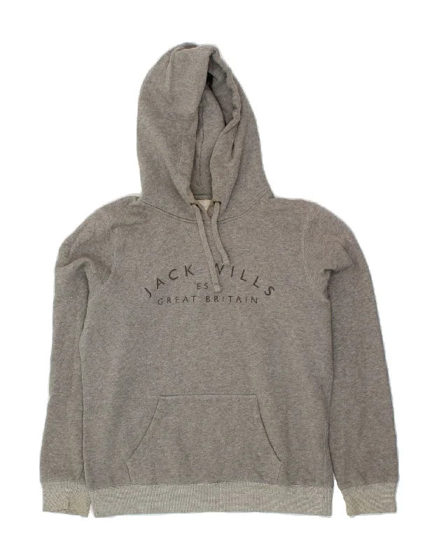 JACK WILLS Womens Graphic Hoodie Jumper UK 14 Large Grey Cotton