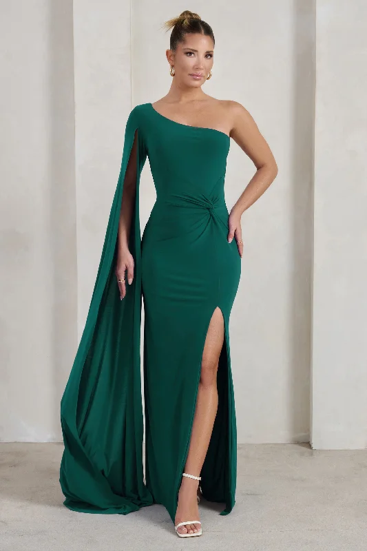 The Best Prices Romi | Bottle Green One Shoulder Twist Design Maxi Dress