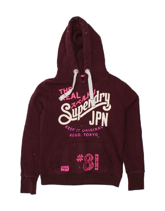 SUPERDRY Womens Graphic Hoodie Jumper UK 14 Medium Burgundy Cotton