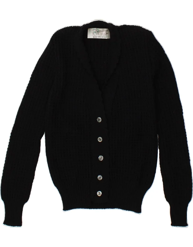 VINTAGE Womens Cardigan Sweater UK 10 Small Black Acrylic