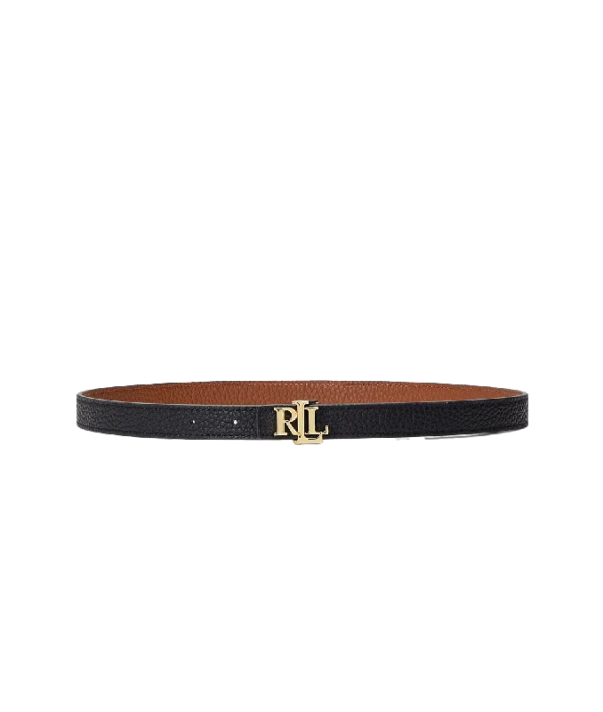 Logo Reversible Leather Skinny Belt - Black