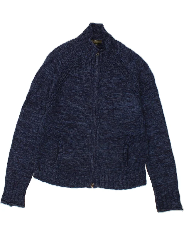 EDDIE BAUER Womens Cardigan Sweater UK 16 Large Navy Blue Flecked Cotton