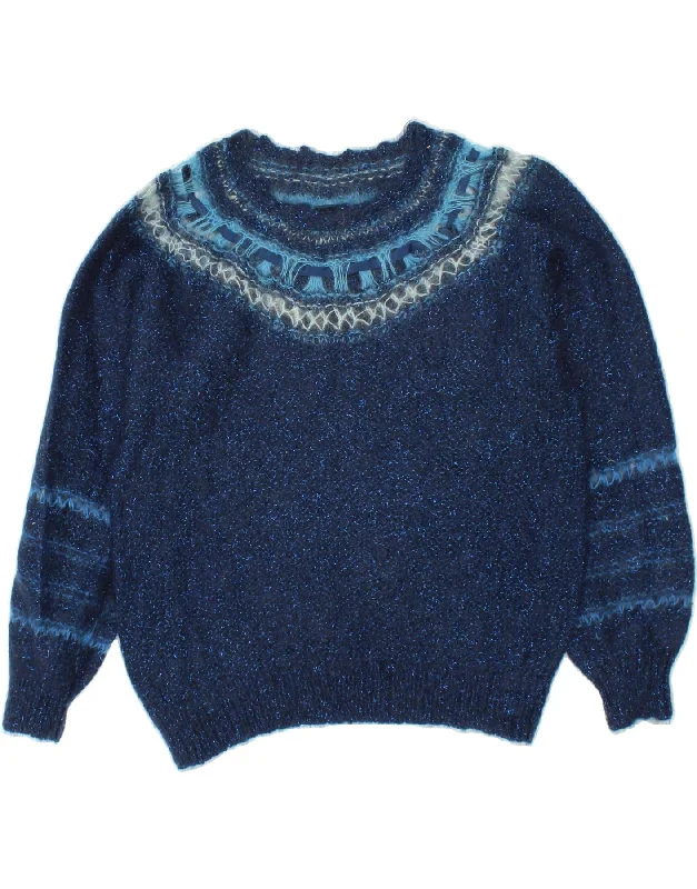 VINTAGE Womens Boat Neck Jumper Sweater UK 16 Large Navy Blue Flecked