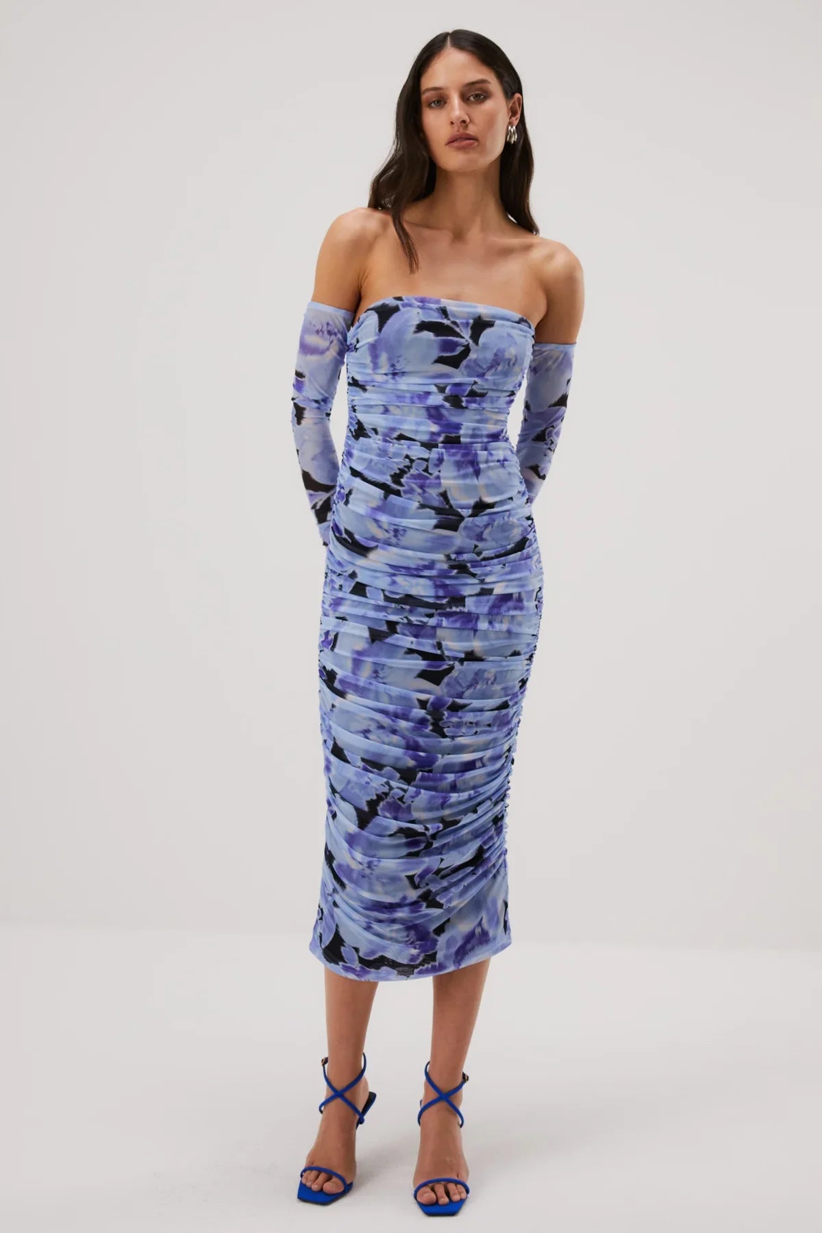 Hurry In Misha Cosimo Mesh Dress With Gloves - Water Color Floral
