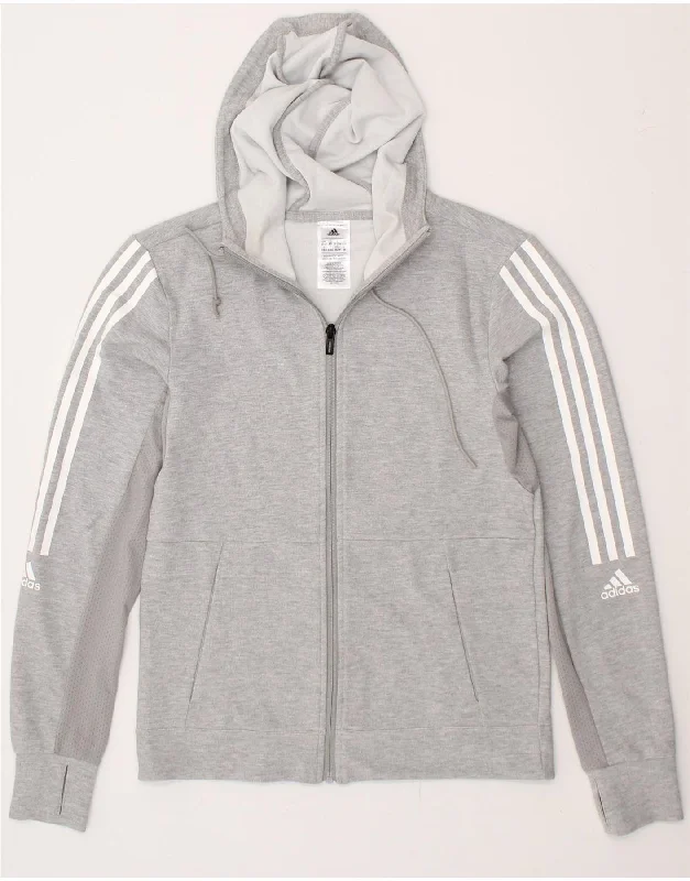 ADIDAS Womens Aeroready Graphic Zip Hoodie Sweater UK 4/6 XS Grey