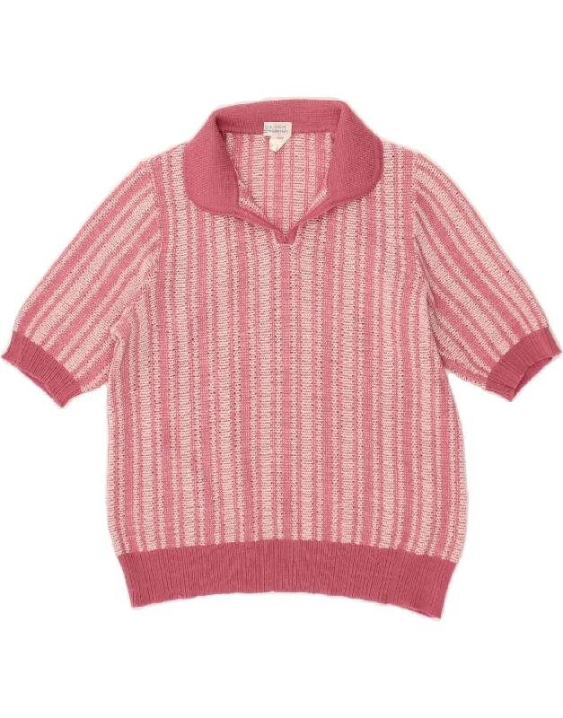 VINTAGE Womens Polo Neck Jumper Sweater UK 12 Medium Pink Striped