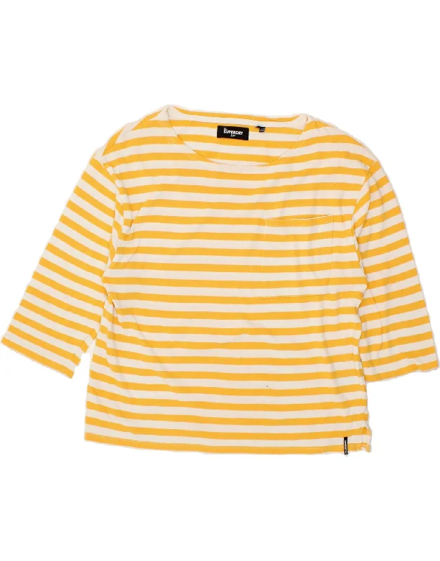 SUPERDRY Womens Boat Neck Jumper Sweater UK 12 Medium Yellow Striped