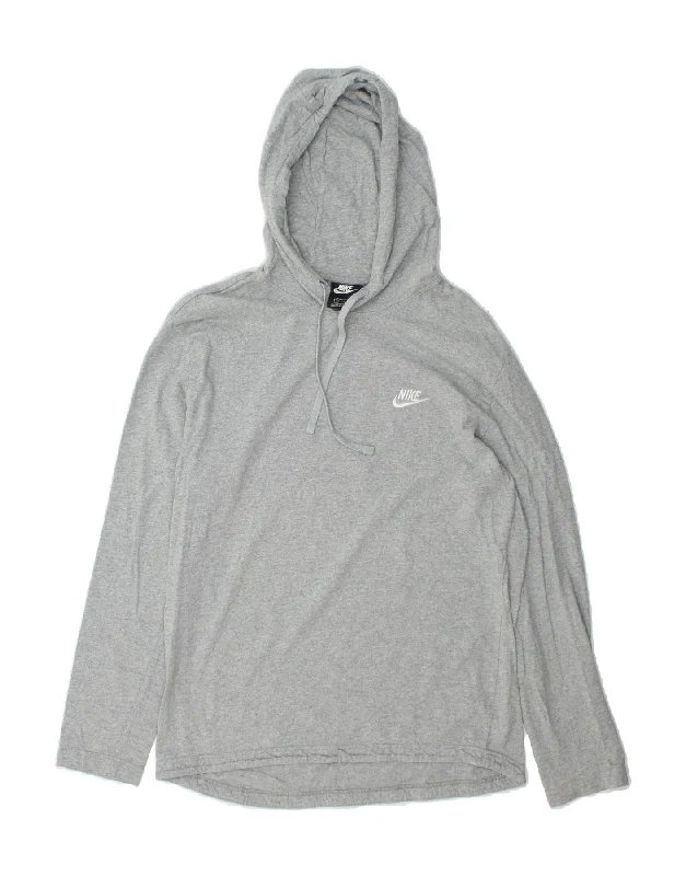 NIKE Womens Hoodie Jumper UK 16 Large Grey Cotton