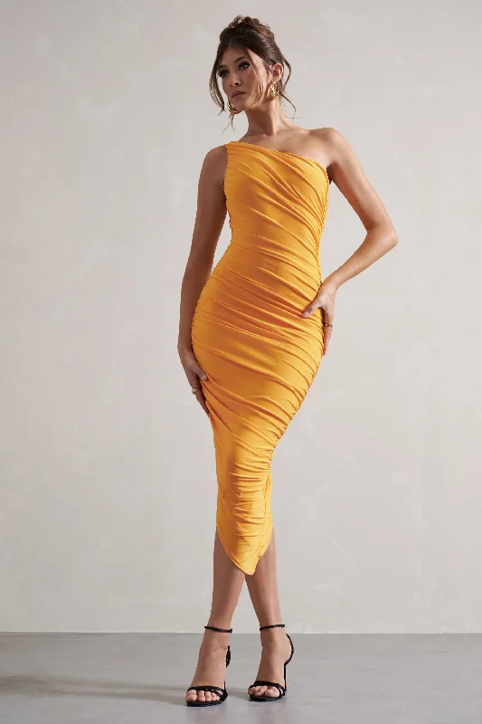 Unbeatable Prices Dorit | Mango One Shoulder Asymmetric Ruched Midi Dress