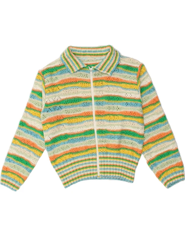 VINTAGE Womens Cardigan Sweater UK 12 Medium Multicoloured Striped