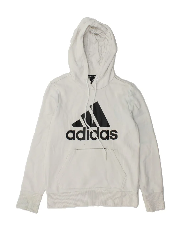 ADIDAS Womens Graphic Hoodie Jumper UK 10 Small White Cotton