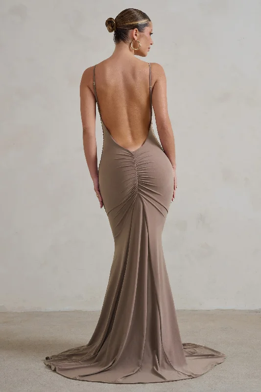 Today Only Adele | Mocha Backless Ruched Fishtail Cami Maxi Dress