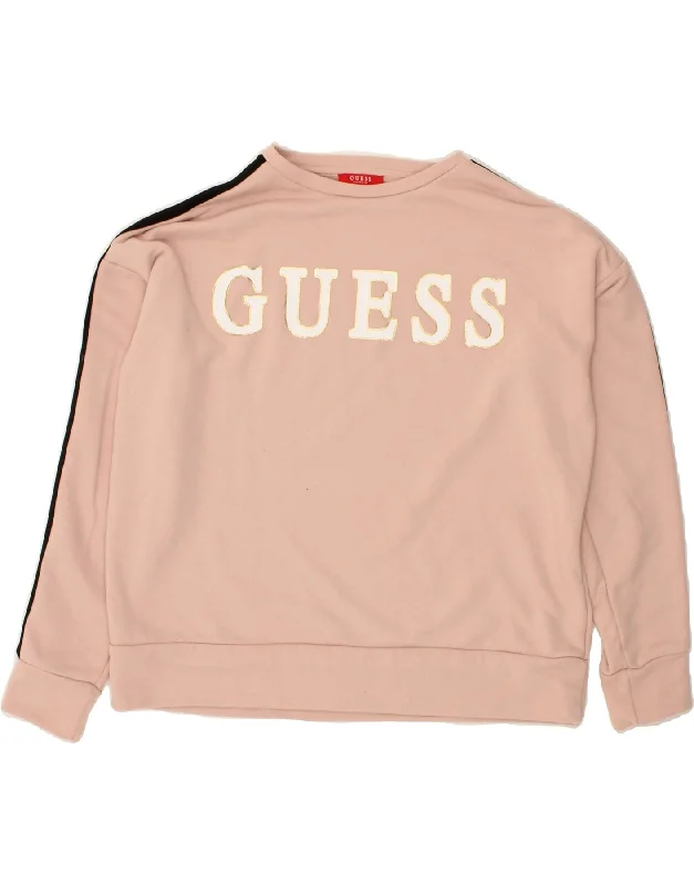 GUESS Womens Graphic Sweatshirt Jumper UK 12 Medium Pink Polyester