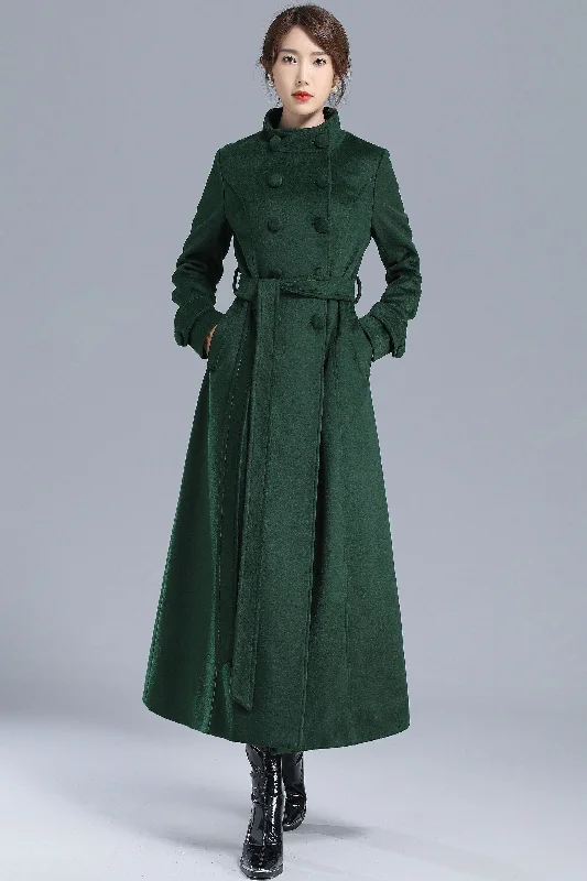 Green Long Wool Coat with Belt 3214