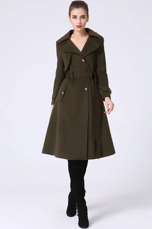 Army Green Military trench Coat 1053#