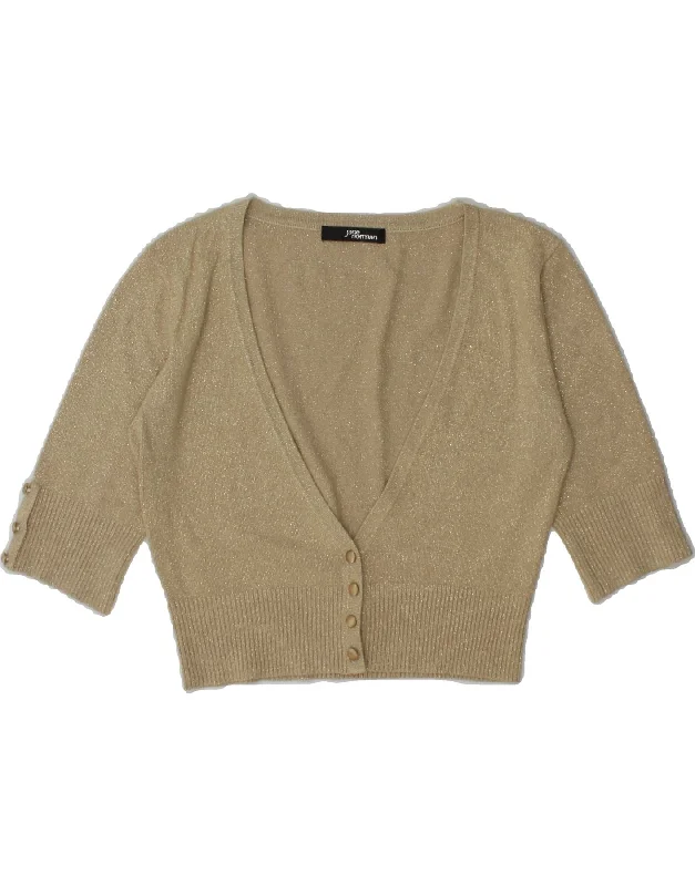 JANE NORMAN Womens Short Sleeve Crop Cardigan Sweater UK 10 Small Gold