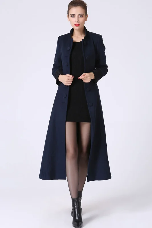 Long blue wool coat women coat 1061#