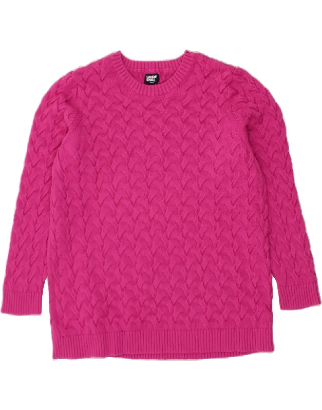 LANDS END Womens Crew Neck Jumper Sweater UK 24/26 4XL Pink Cotton